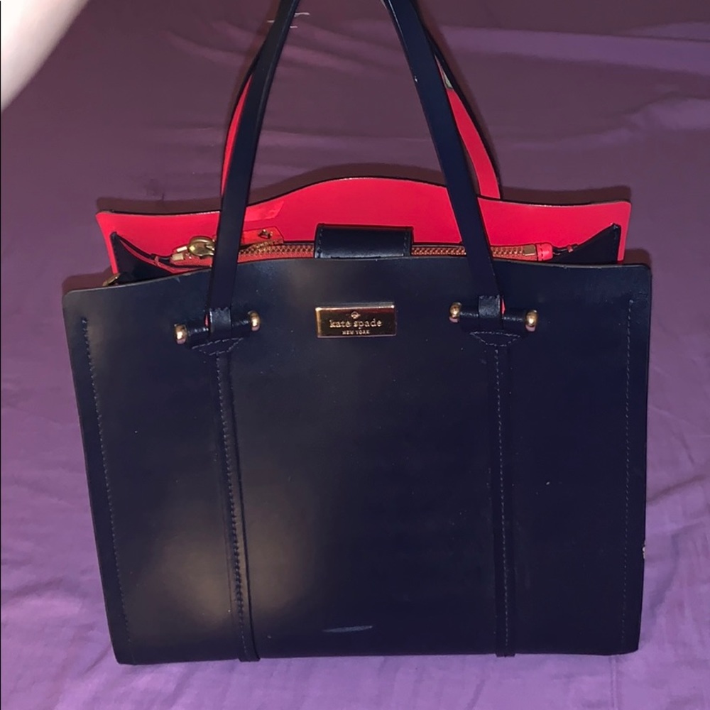 Kate Spade Navy Blue and Red Leather Tote